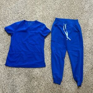 Royal blue Figs set - top is 3 pocket Casma, pants are Zamora